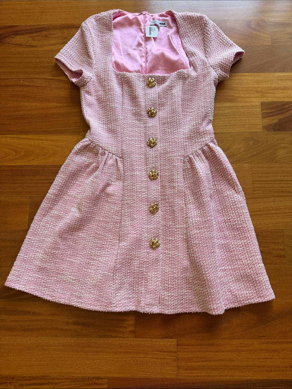 Fashion Nova Pink Tweed Button-Front Dress